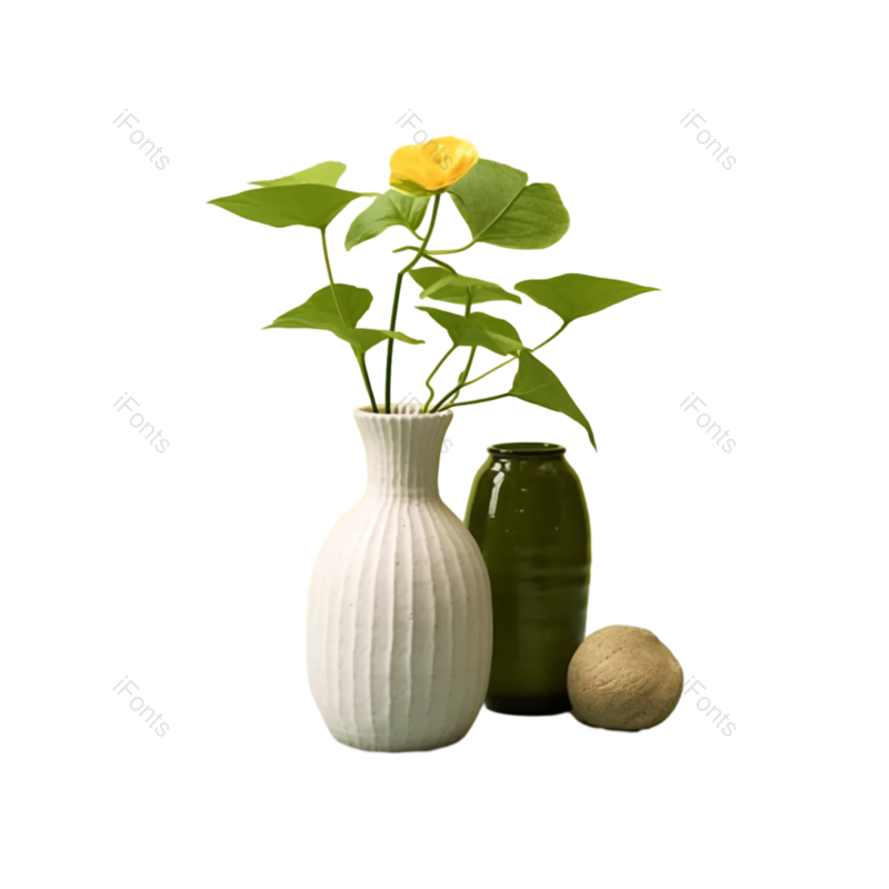 黄色的花图片,白色元素,石头PNG,花盆免抠素材